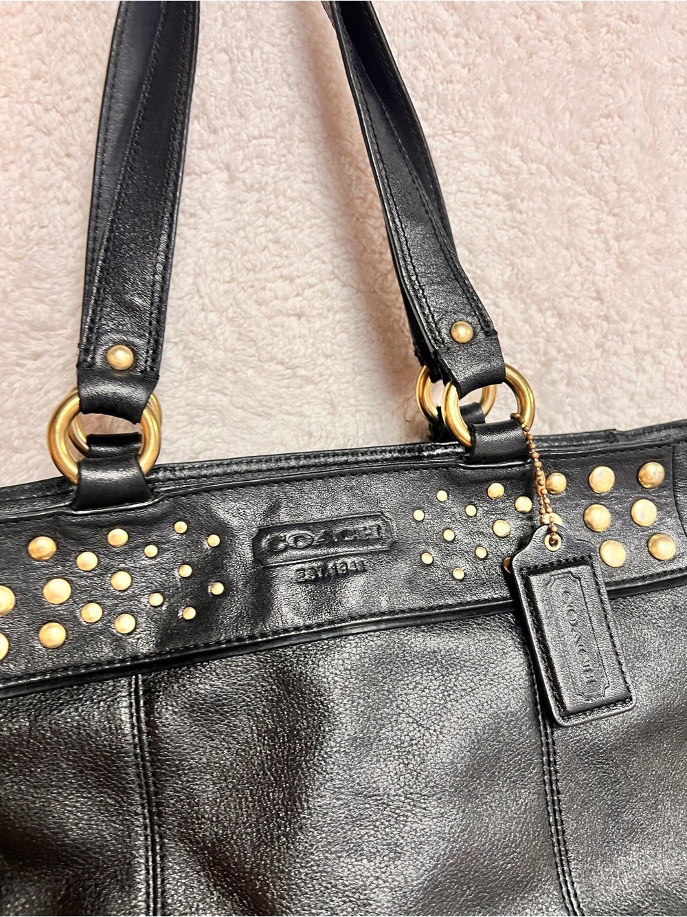 Coach Black Leather Shoulder Bag with Gold Studs - Picture 3 of 13